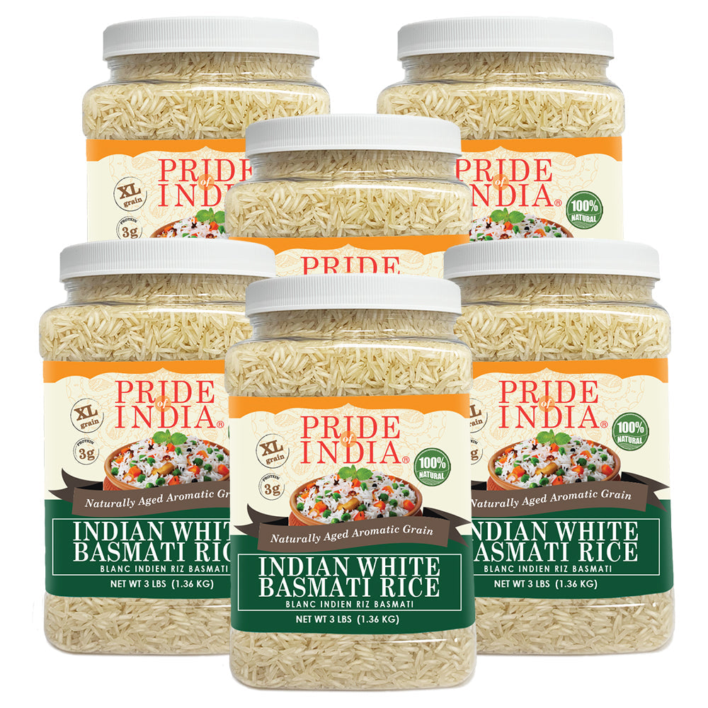 Extra Long Indian White Basmati Rice - Naturally Aged Aromatic Grain Jar