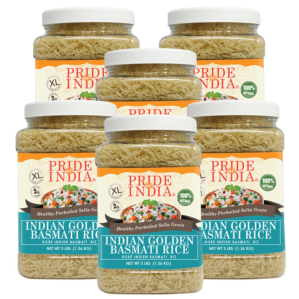 Extra Long Indian Golden Basmati Rice - Healthy Parboiled Sella Grain Jar