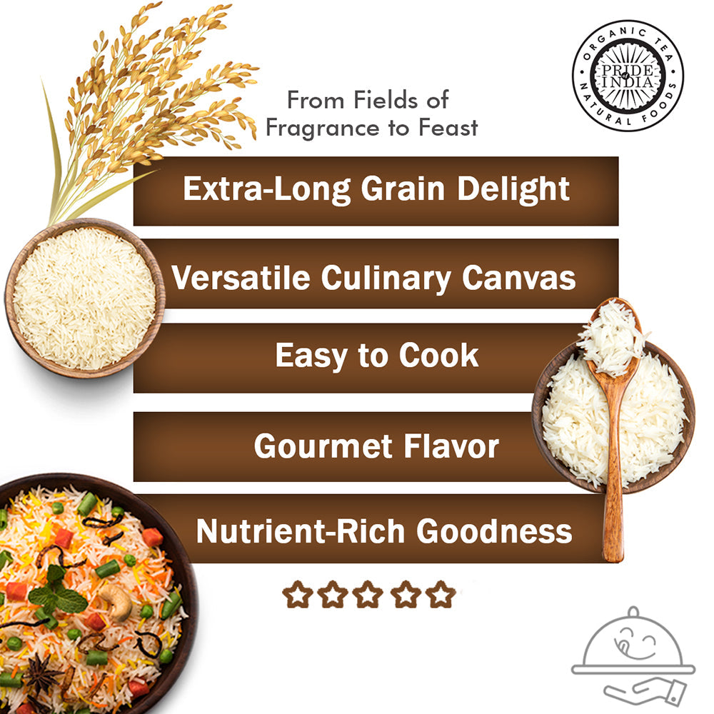 Extra Long Indian White Basmati Rice - Naturally Aged Aromatic Grain Jar