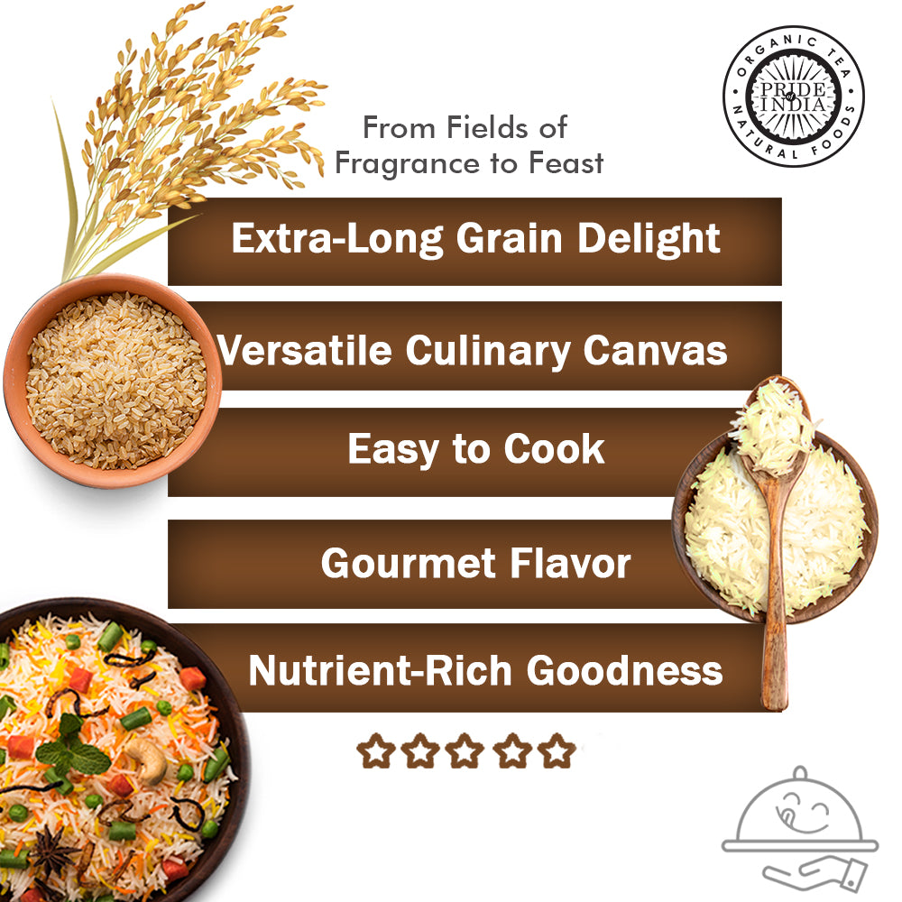 Extra Long Indian Brown Basmati Rice - Naturally Aged Healthy Grain Jar