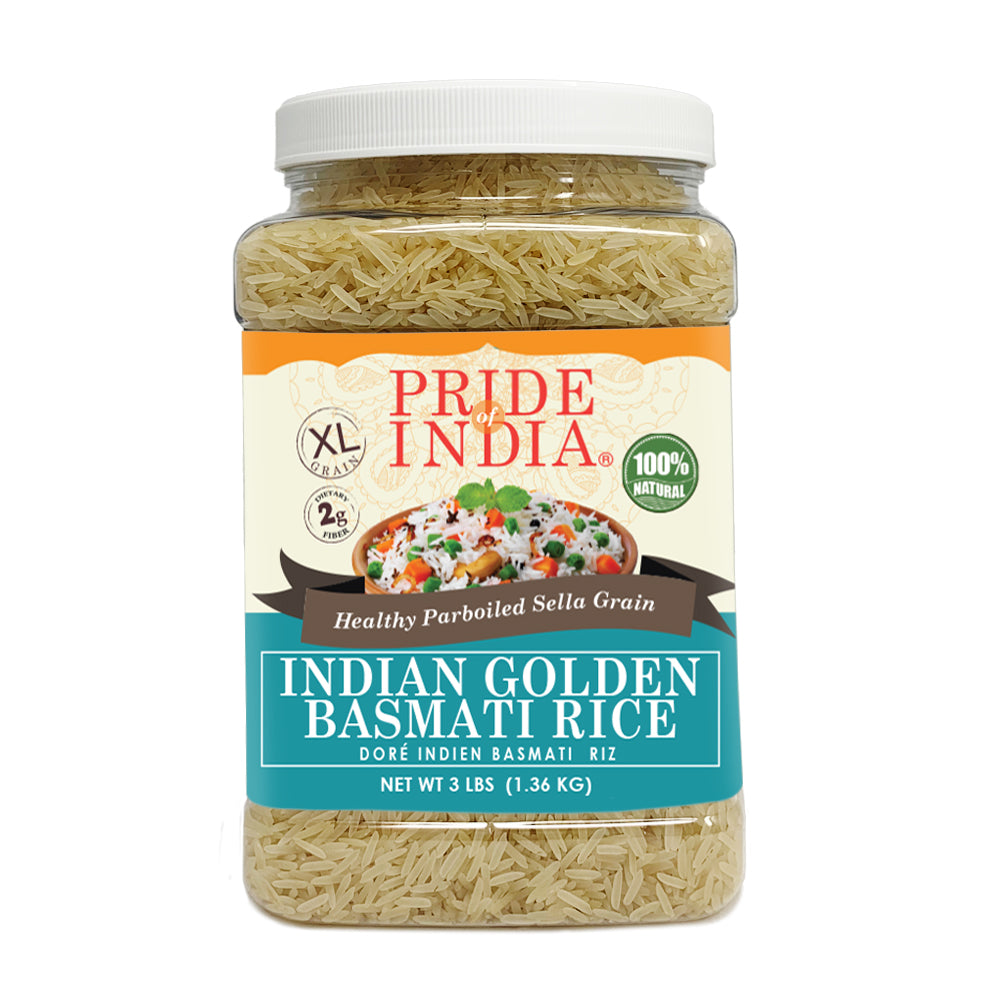 Extra Long Indian Golden Basmati Rice - Healthy Parboiled Sella Grain Jar