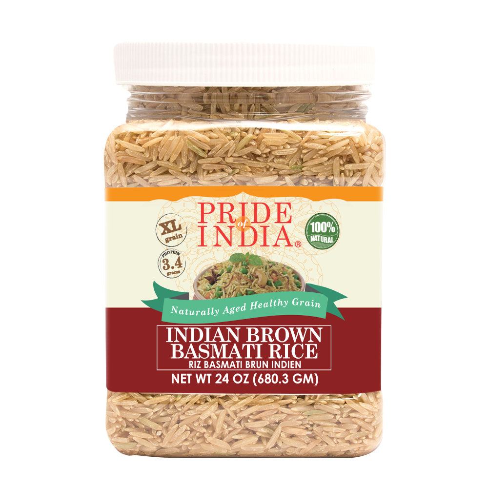 Extra Long Indian Brown Basmati Rice - Naturally Aged Healthy Grain Jar