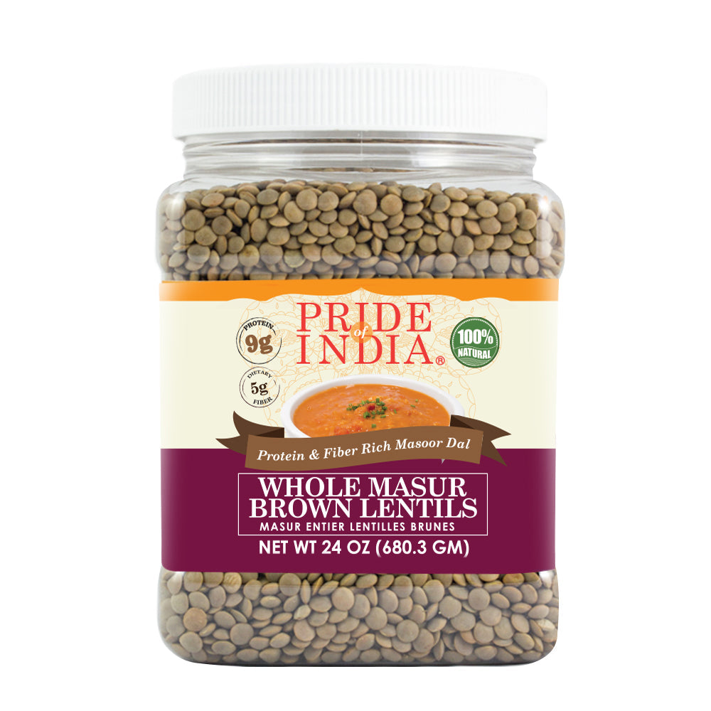 Indian Whole Brown Crimson Lentils - Protein & Fiber Rich Masoor Whole Jar