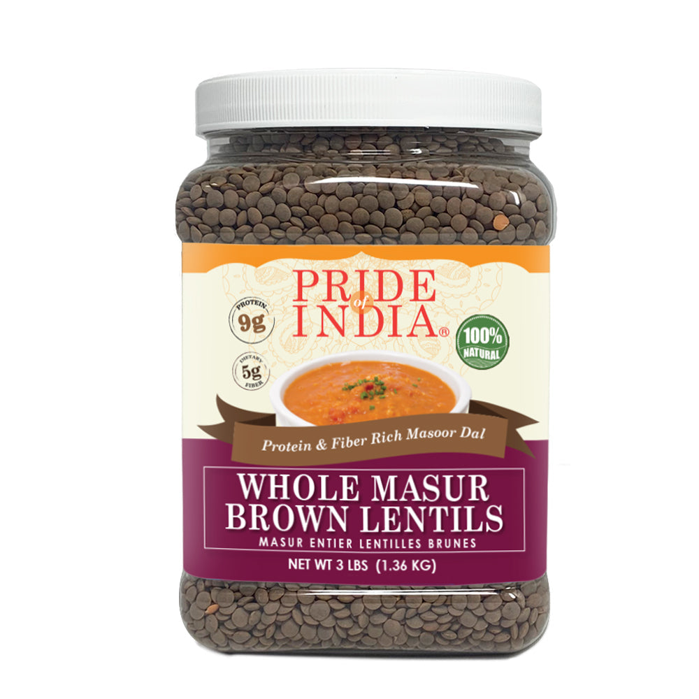 Indian Whole Brown Crimson Lentils - Protein & Fiber Rich Masoor Whole Jar