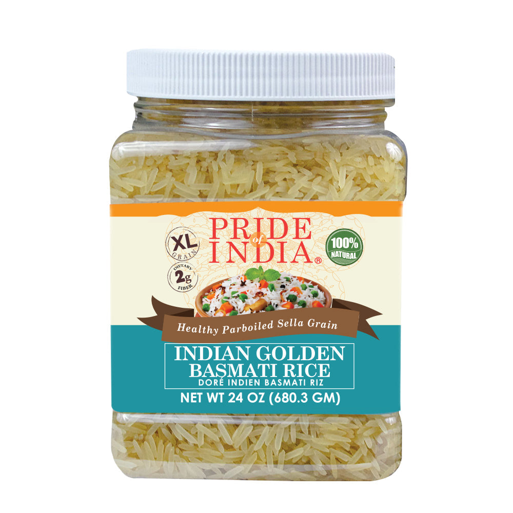 Extra Long Indian Golden Basmati Rice - Healthy Parboiled Sella Grain Jar