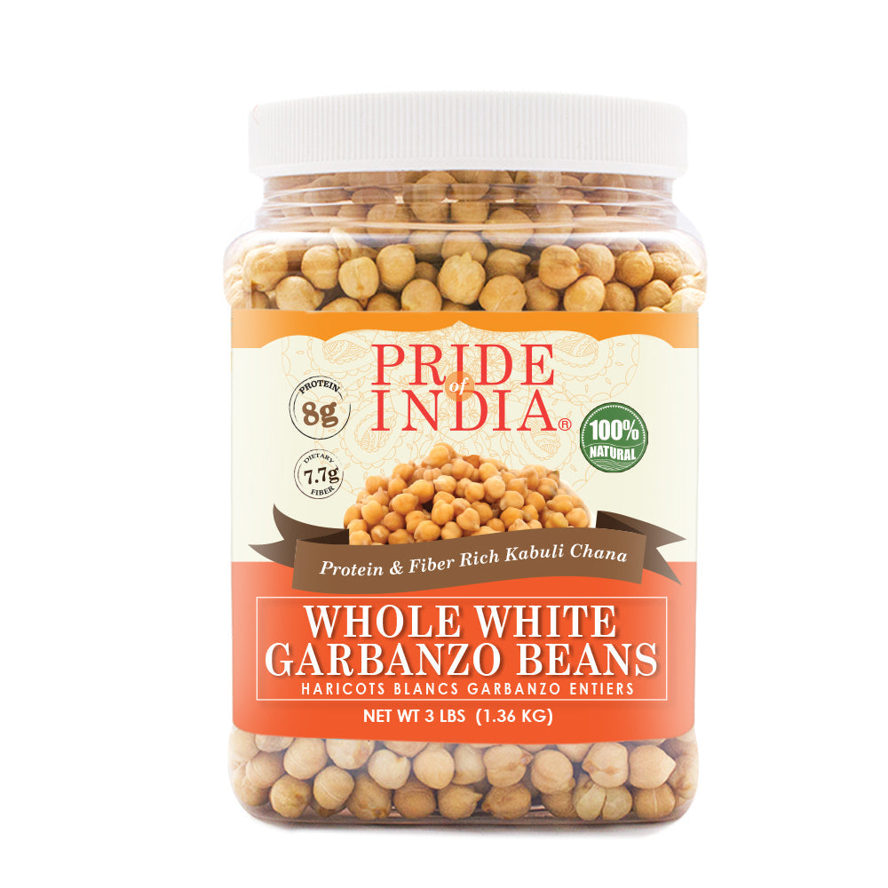 Indian Whole White Garbanzo Beans 10mm - Protein & Fiber Rich Kabuli Chana Jar